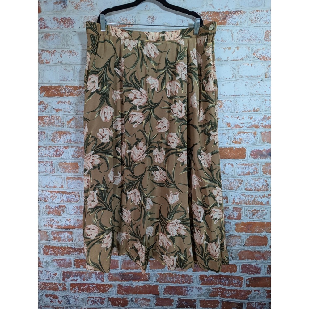 Charter Club Floral Silk Midiโ Skirt Women 18W Tan Tulip Old Money Coastal